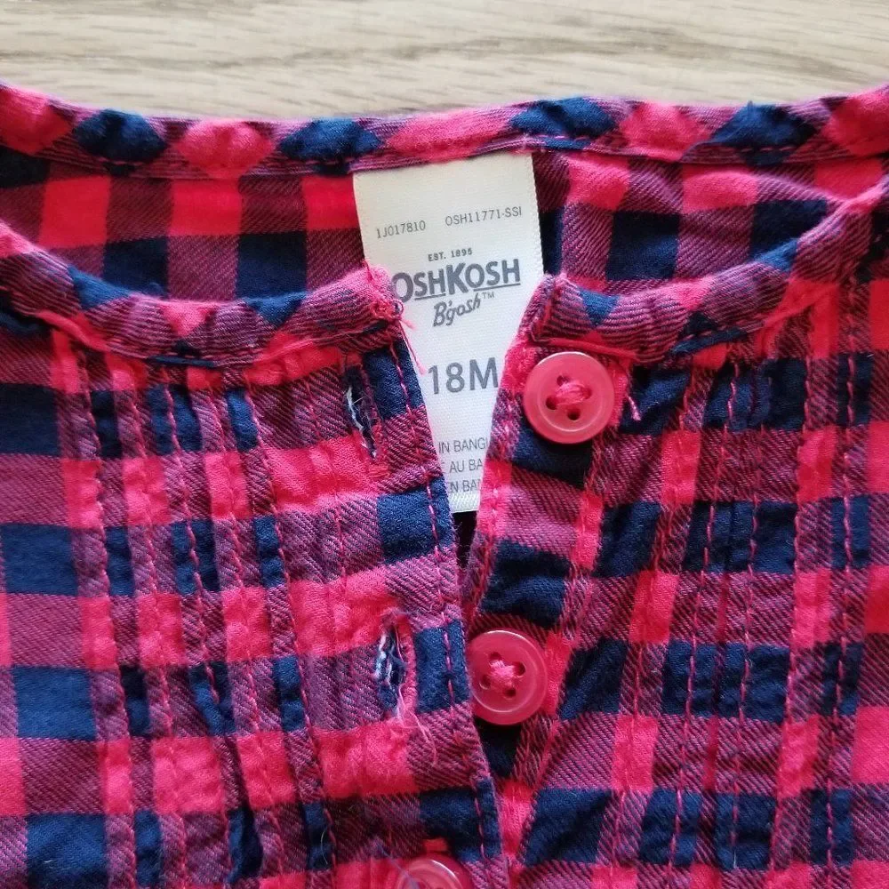 OshKosh B'gosh 18M Red Plaid One Piece and Carter's Denim Leggings EUC Holidays